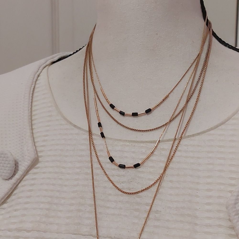 Trendy Chic Multilayered Double Cross Pendant Bolo Statement Necklace Gold Tone - Picture 4 of 7